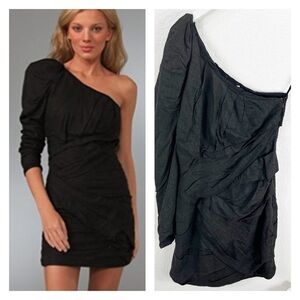 Camilla and Marc Gray One Shoulder Dress Cocktail Mini Lace Up Back US 4